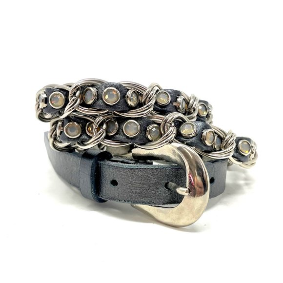 Leatherock USA LR Gray Rhinestone Leather Chain Weave Belt sz 33